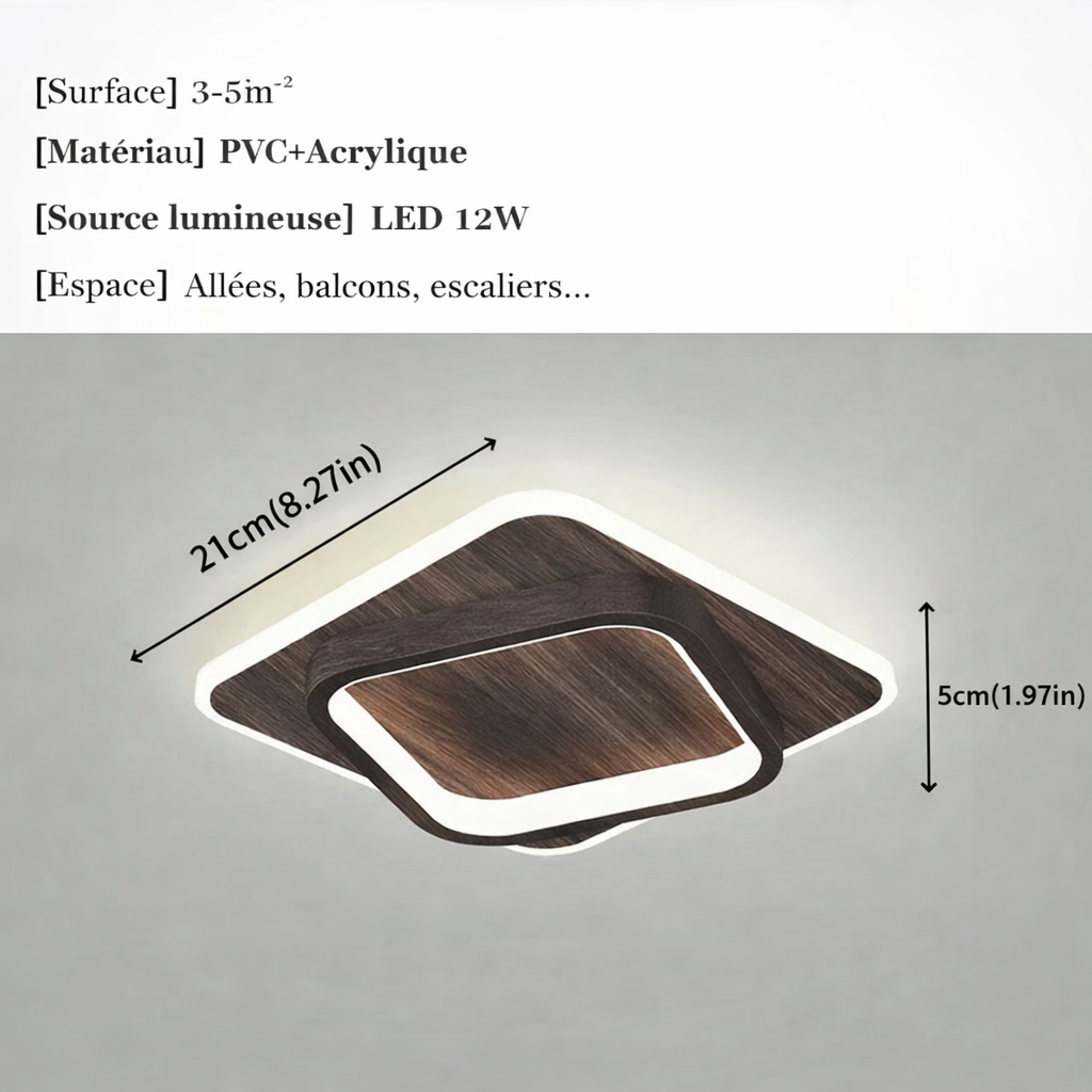 Plafonnier LED nordique doré – carré 20 cm