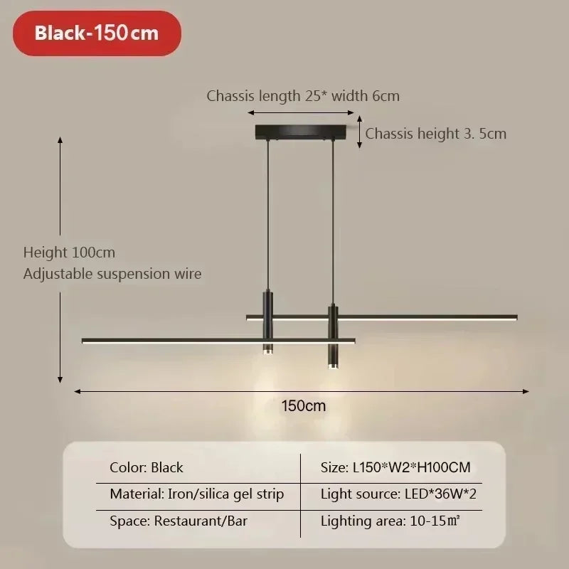 Suspension LED noire réglable – barre lumineuse 100 ou 150 cm