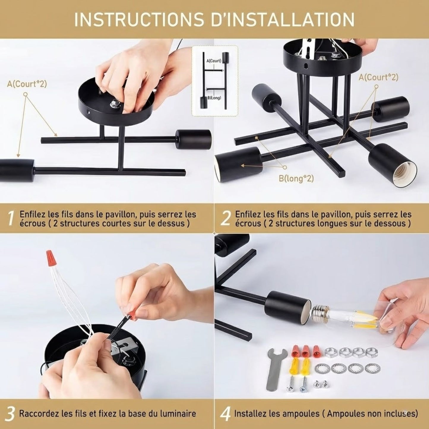 Plafonnier Sputnik noir – 4 lumières E27