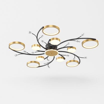 Lustre plafonnier moderne noir et doré – 6, 8 ou 10 lumières