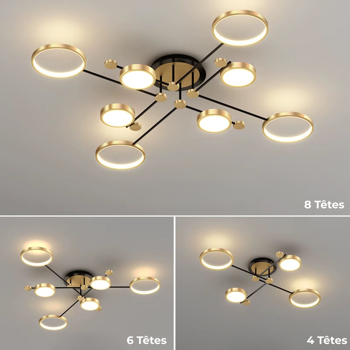 Lustre plafonnier LED doré noir – Moderne 6 ou 8 lumières