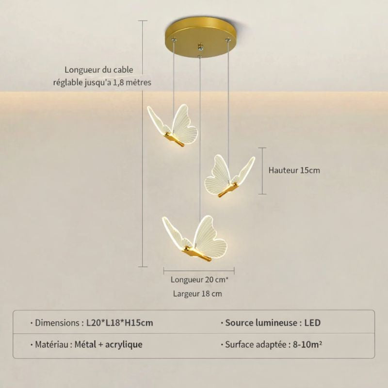 Suspension LED papillon doré