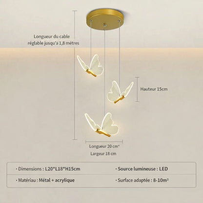 Suspension LED papillon doré