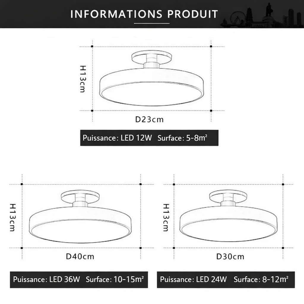Plafonnier LED macaron circulaire – 3 tailles colorées