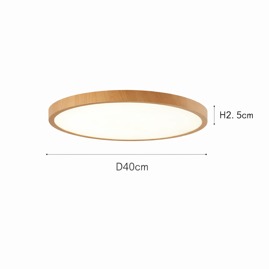 Plafonnier LED circulaire ultra-mince effet bois