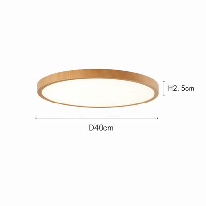 Plafonnier LED circulaire ultra-mince effet bois