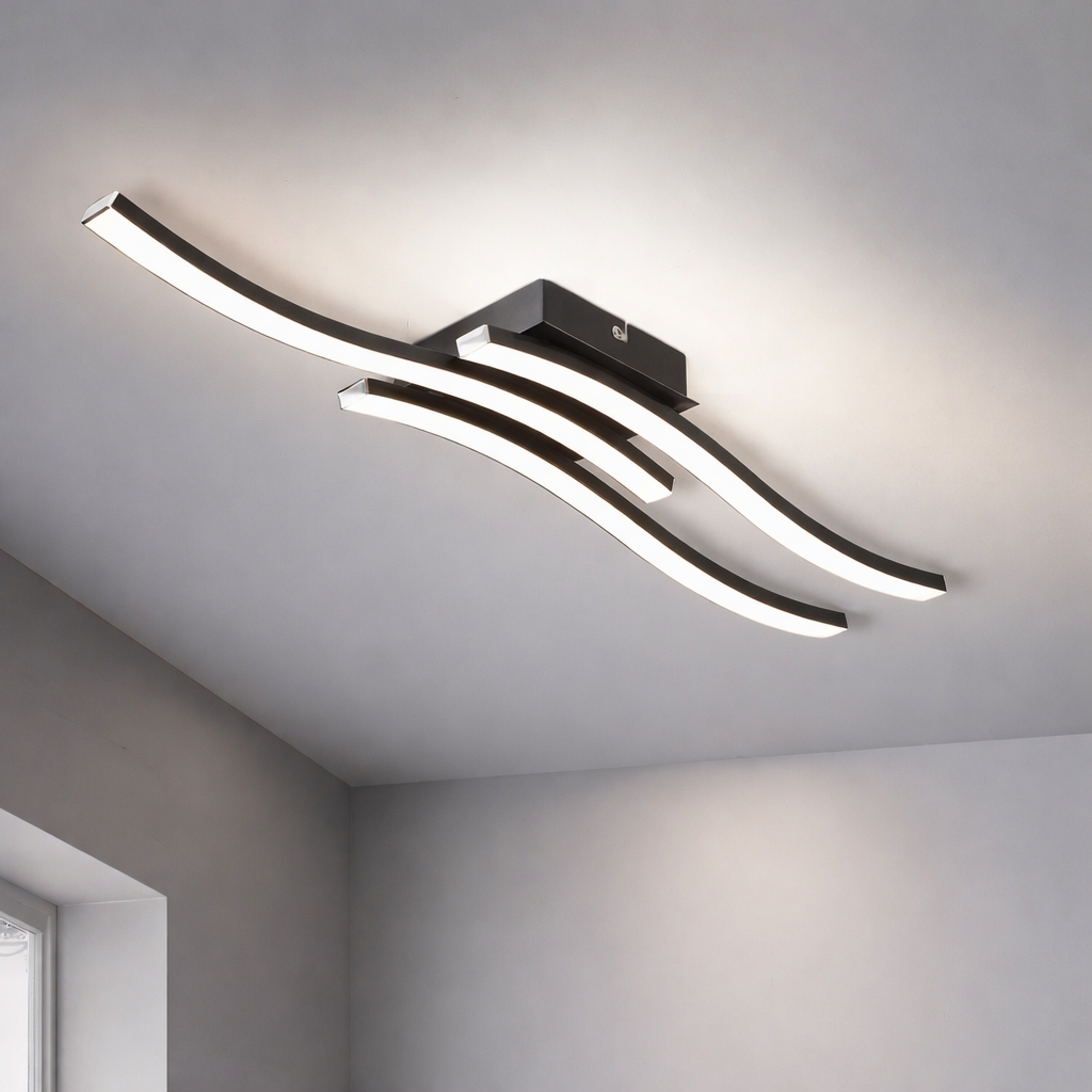 Plafonnier LED ondulé noir – 2, 3 ou 4 rubans lumineux