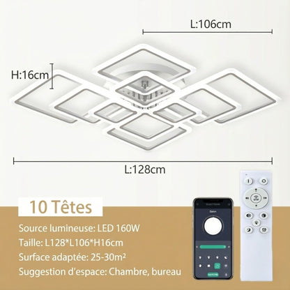 Plafonnier LED carré moderne blanc – 4, 6, 8 ou 10 cadres lumineux