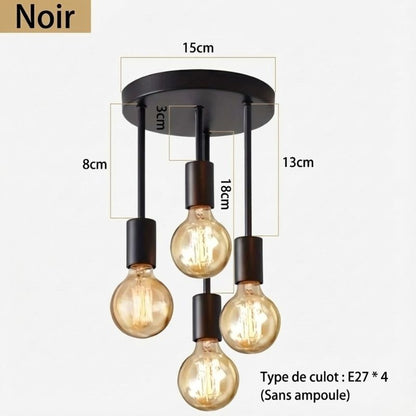 Lustre plafonnier 4 ampoules E27 – noir ou noir doré