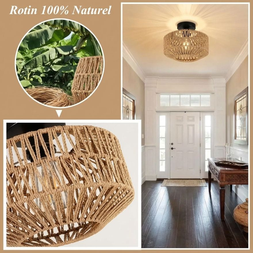 Plafonnier en bambou tressé – abat-jour cylindrique