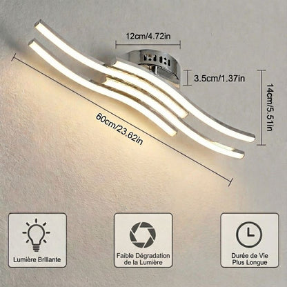 Plafonnier LED vague 4 bras – aluminium argent