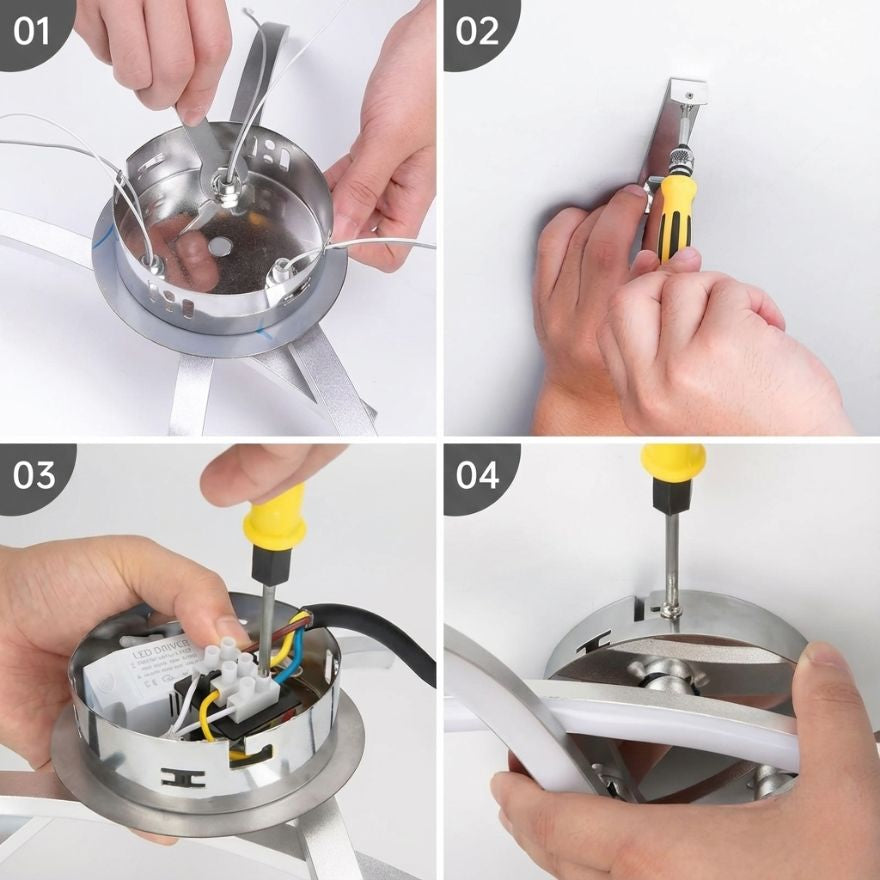 Plafonnier LED vague 4 bras – aluminium argent