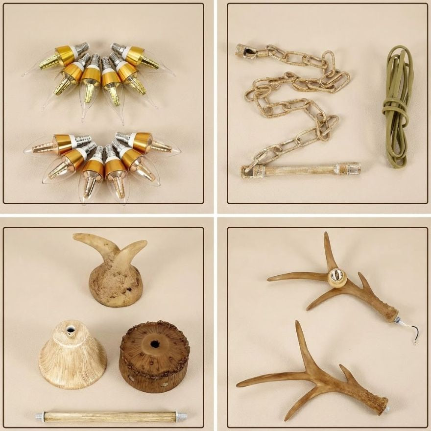Lustre corne de cerf marron en résine – 6 ampoules