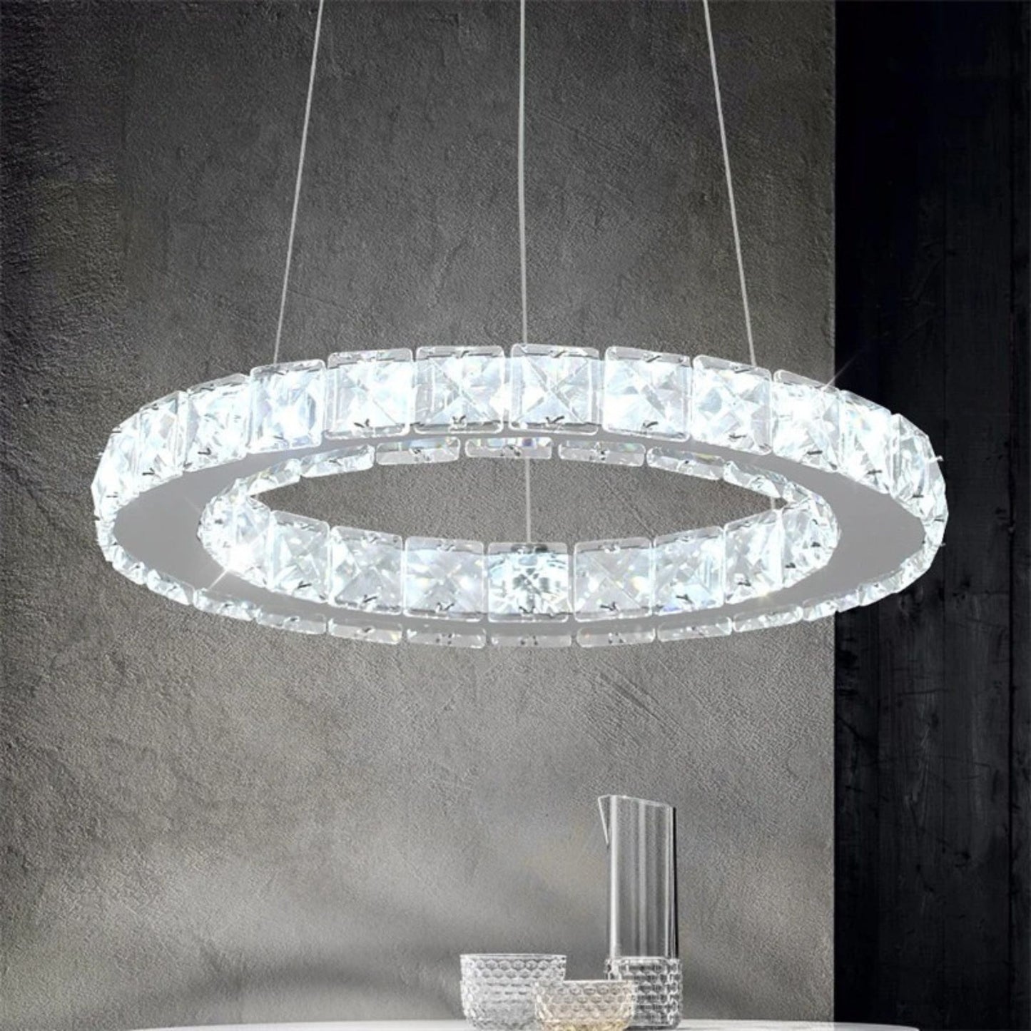 Suspension LED anneau cristal 30 cm