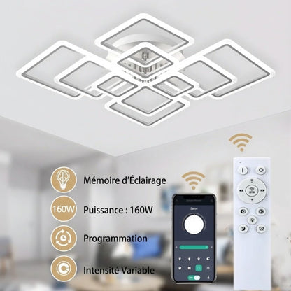 Plafonnier LED carré moderne blanc – 4, 6, 8 ou 10 cadres lumineux