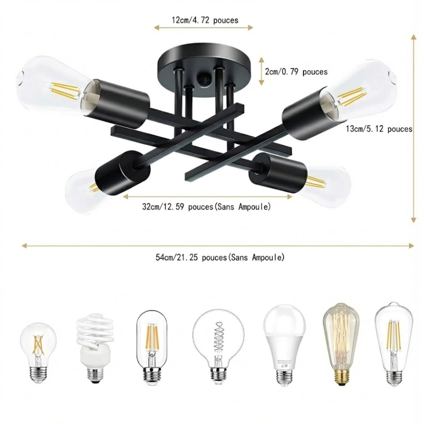 Plafonnier Sputnik noir – 4 lumières E27