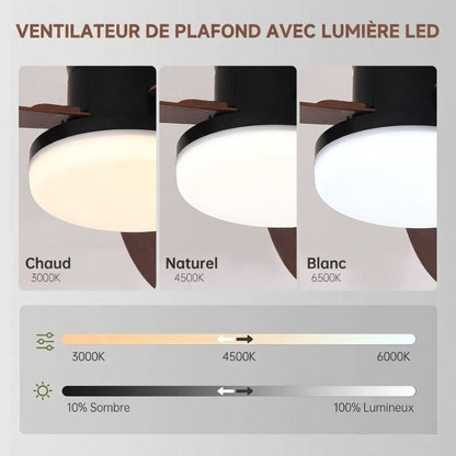 Ventilateur de plafond LED 3 pales avec lumière et télécommande – 102 cm