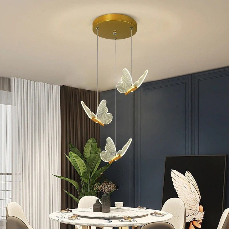 Suspension LED papillon doré