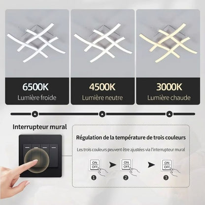 Plafonnier LED moderne ondulé – 4 barres croisées