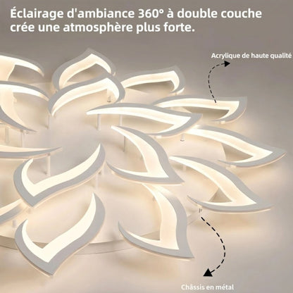 Lustre plafonnier LED fleur lotus – noir ou blanc, dimmable