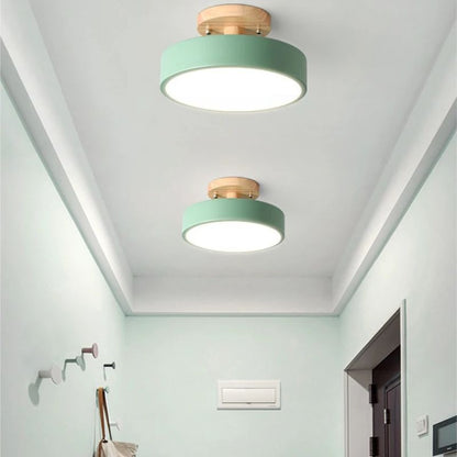 Plafonnier LED nordique rond bois et couleur