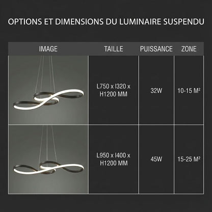 Lustre LED ruban infini – noir, blanc ou doré