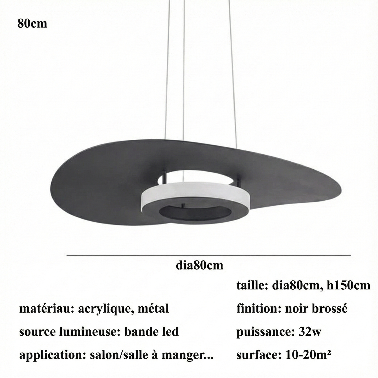 Suspension LED disque Wabi Sabi – noir ou blanc