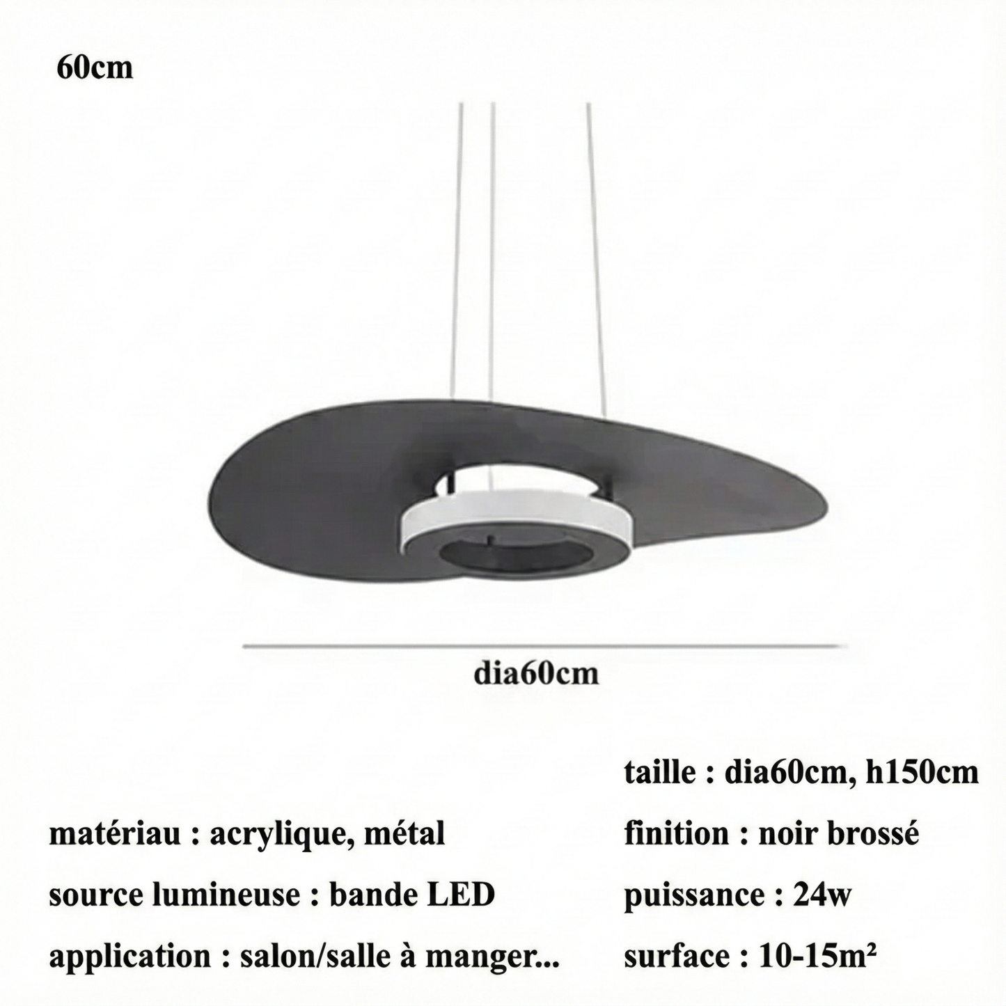 Suspension LED disque Wabi Sabi – noir ou blanc