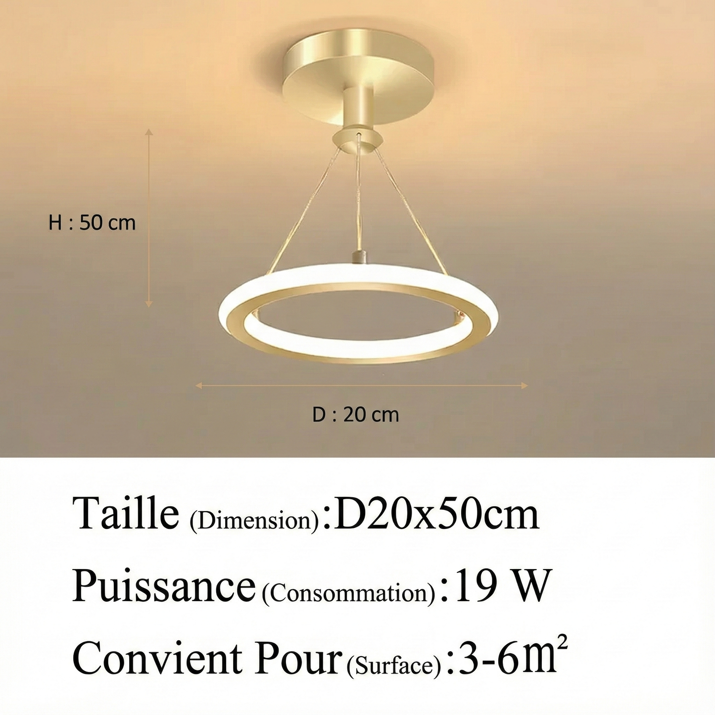 Plafonnier LED design à anneau – Noir ou doré