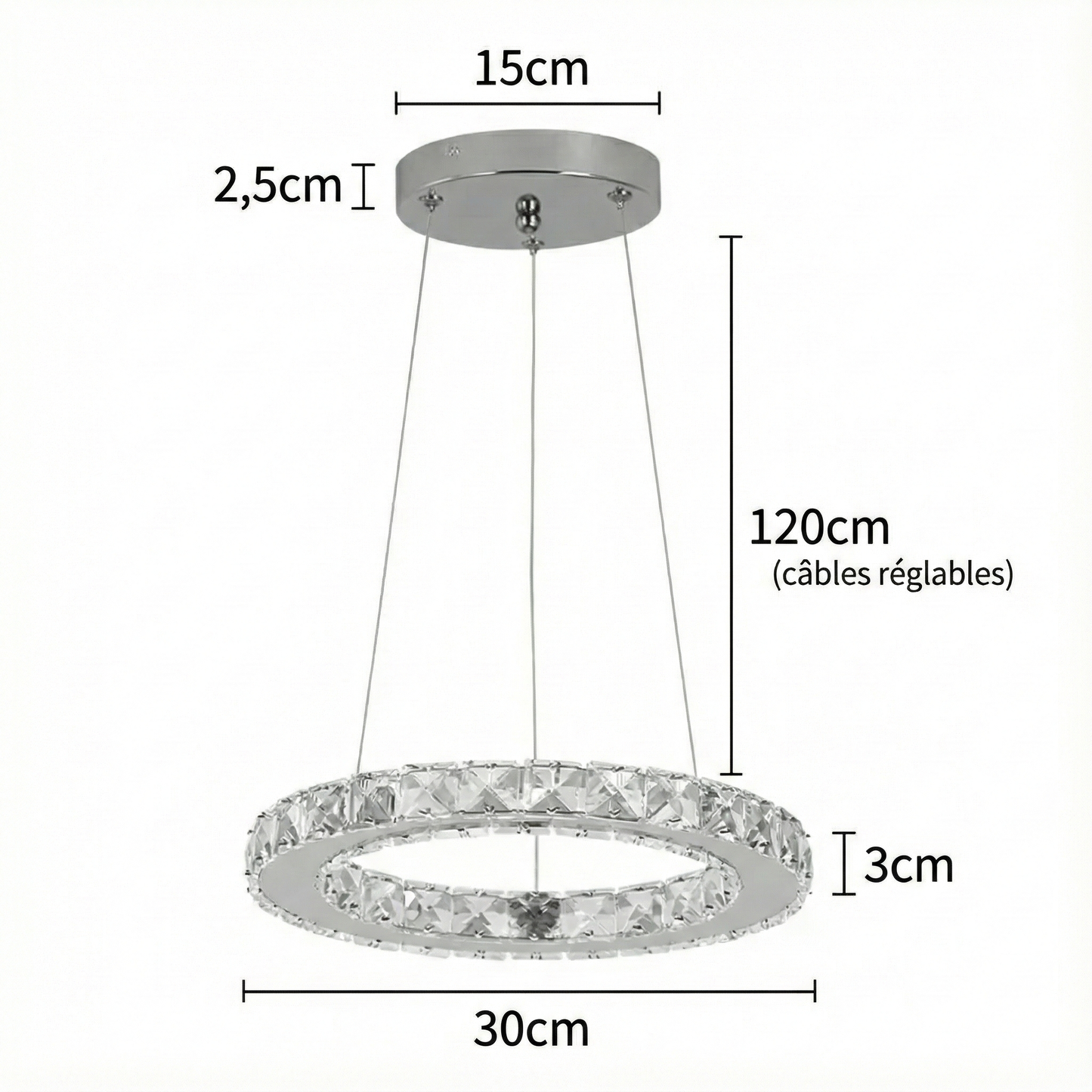 Suspension LED anneau cristal 30 cm