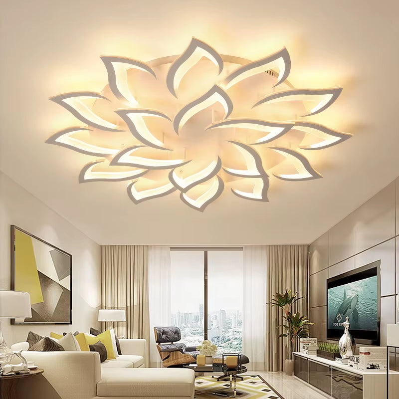 Lustre plafonnier LED fleur lotus – noir ou blanc, dimmable