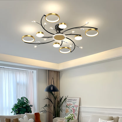 Lustre plafonnier moderne noir et doré – 6, 8 ou 10 lumières
