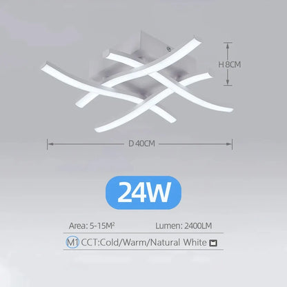 Plafonnier LED moderne ondulé – 4 barres croisées