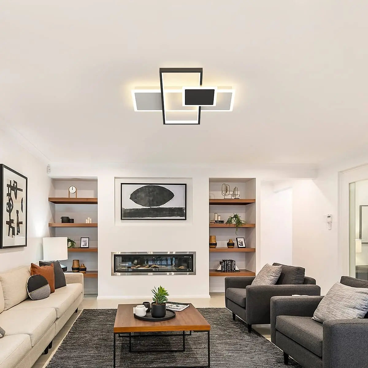 Plafonnier LED noir et blanc – 3 carrés dimmables