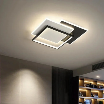 Plafonnier LED géométrique noir et blanc – 2 carrés superposés