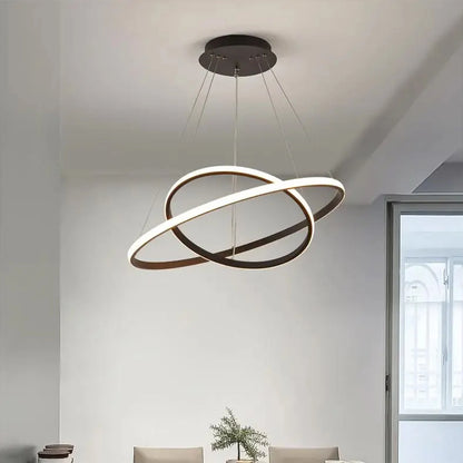 Lustre LED moderne noir – 2 anneaux suspendus