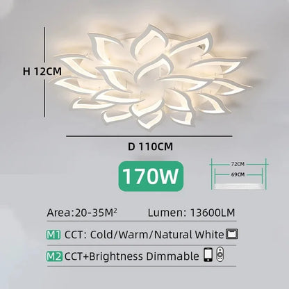 Lustre plafonnier LED fleur lotus – noir ou blanc, dimmable