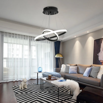 Lustre LED moderne noir – 2 anneaux suspendus