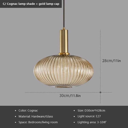 Suspension en verre – capot doré (vert, ambre ou gris fumé)