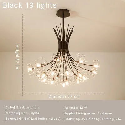 Lustre plafonnier cristal noir ou doré – 13 lumières