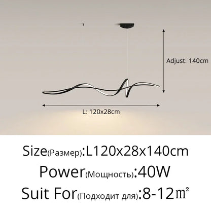 Suspension LED ondulée aluminium – 120 ou 140 cm