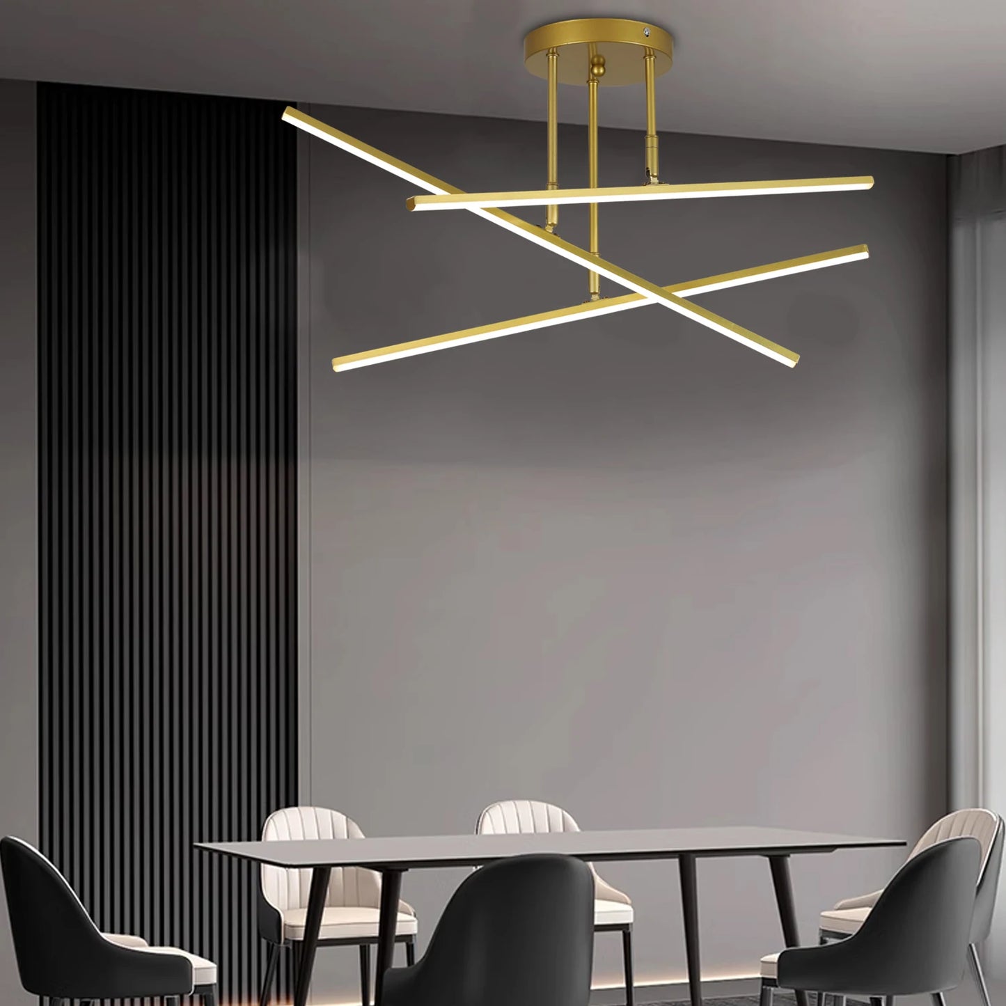 Plafonnier LED Design – 3 Barres Modernes (Noir ou Or)