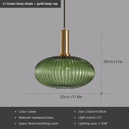 Suspension en verre – capot doré (vert, ambre ou gris fumé)