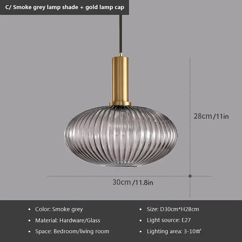 Suspension en verre – capot doré (vert, ambre ou gris fumé)