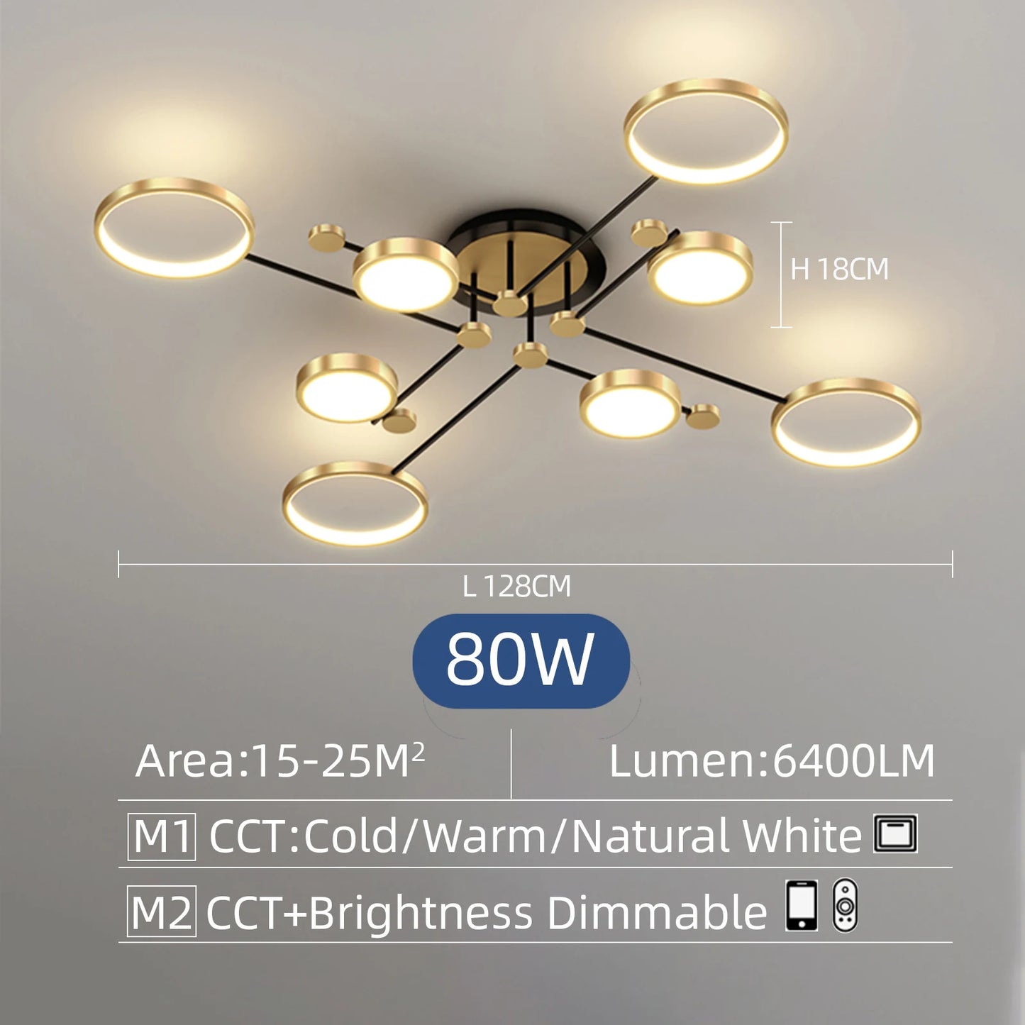 Lustre plafonnier LED doré noir – Moderne 6 ou 8 lumières