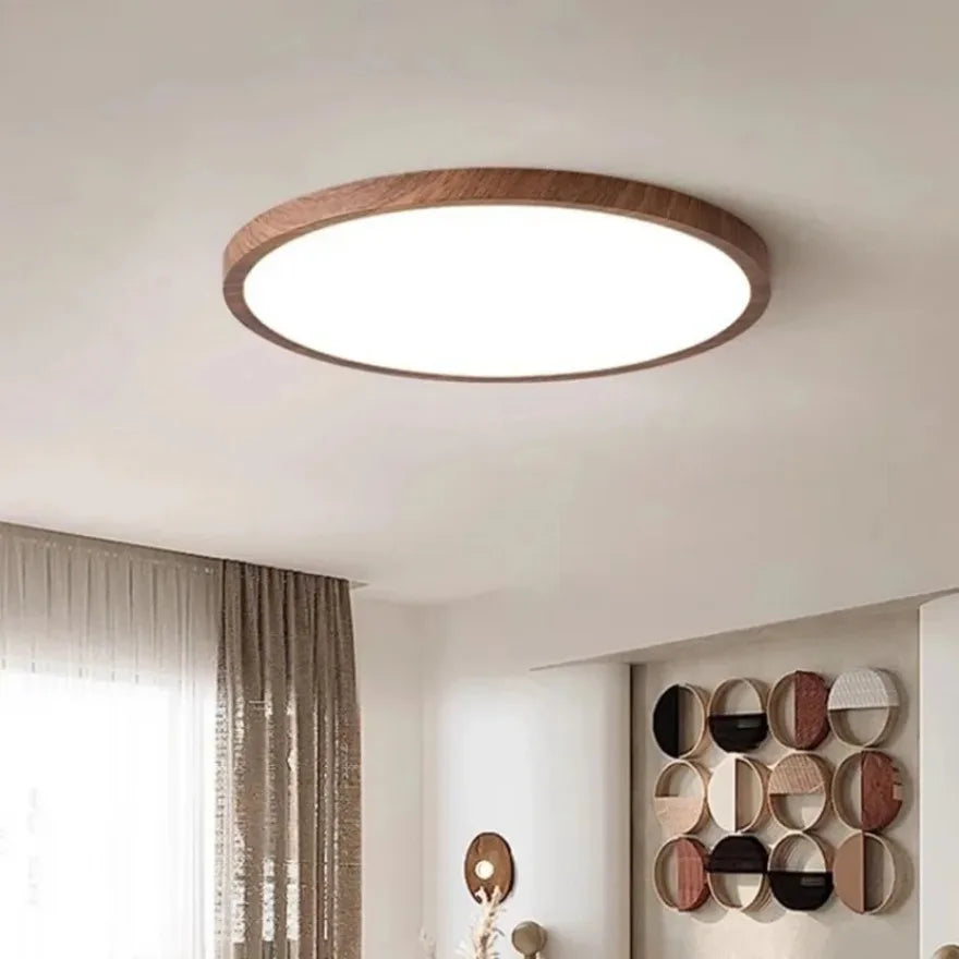 Plafonnier LED circulaire ultra-mince effet bois