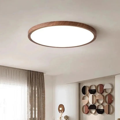 Plafonnier LED circulaire ultra-mince effet bois