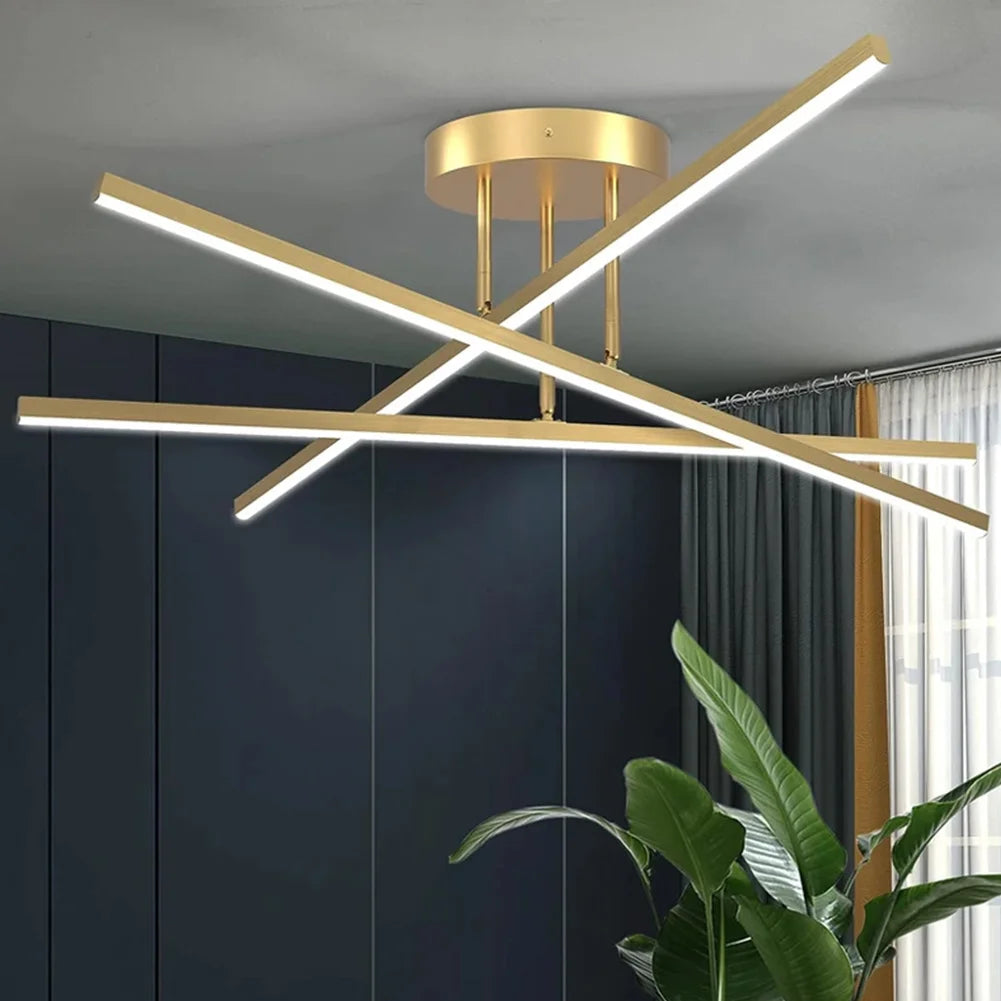 Plafonnier LED Design – 3 Barres Modernes (Noir ou Or)