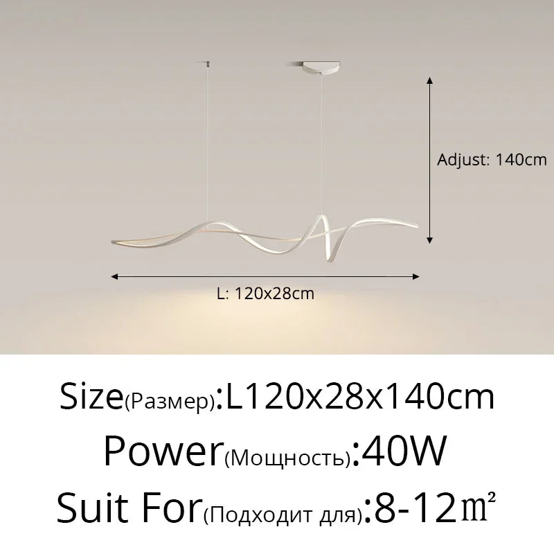 Suspension LED ondulée aluminium – 120 ou 140 cm