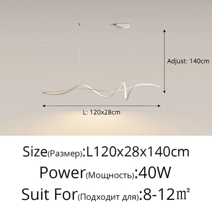 Suspension LED ondulée aluminium – 120 ou 140 cm